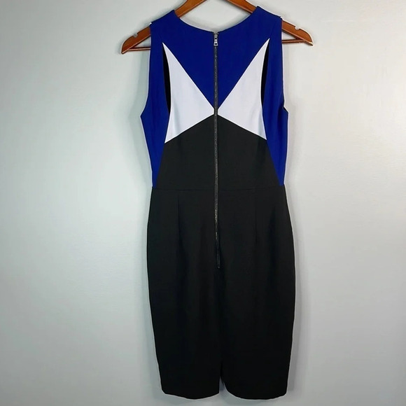 BCBGMAXAZRIA Geometric Cutout Dress Black Blue Sleeveless Fitted Baddie Size 4 - Picture 6 of 11